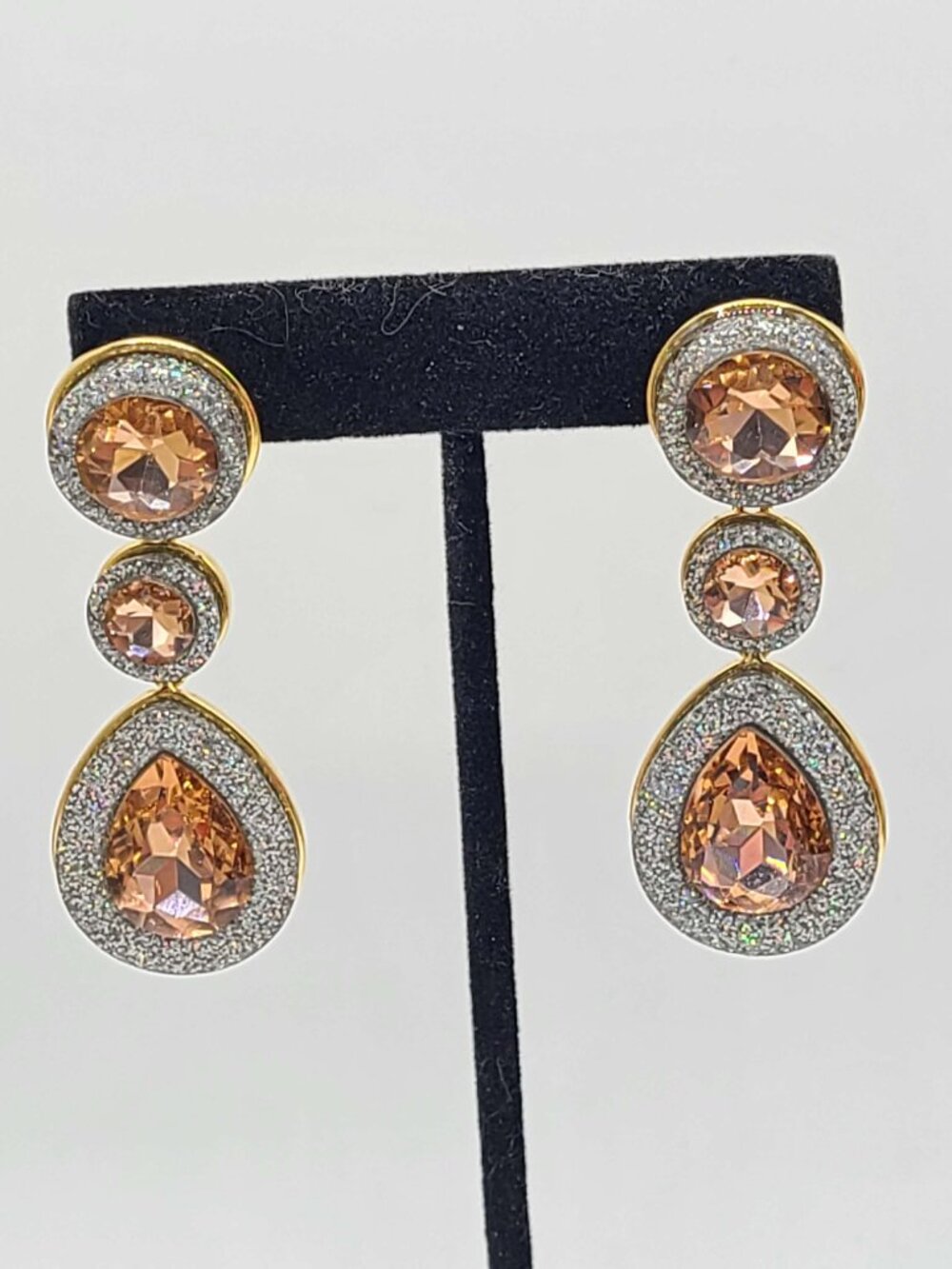 J Crew Gold Tone Peach Crystal Large Chunky Drop Earrings